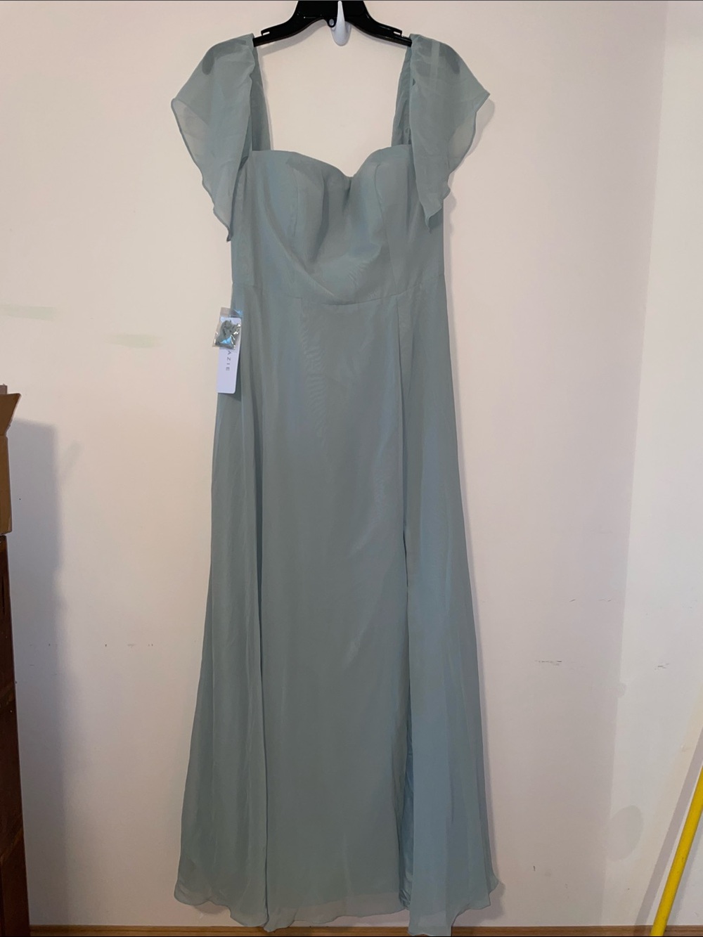 Azazie Sue Style Agave Green Chiffon Maxi Dress with Flutter Sleeves